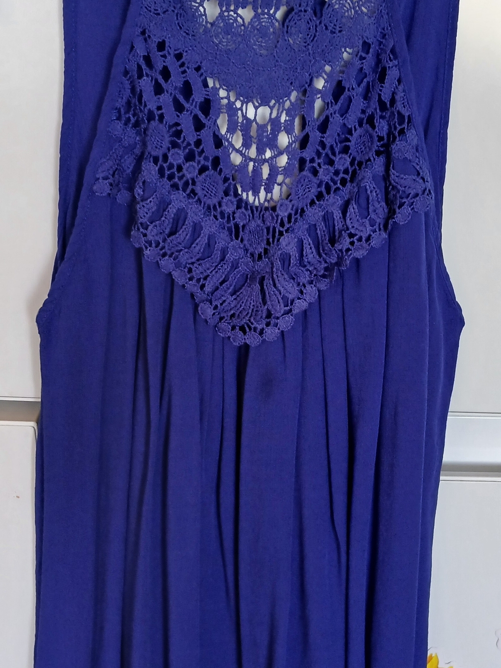 Crochet Yoke Mini Dress in Royal Blue